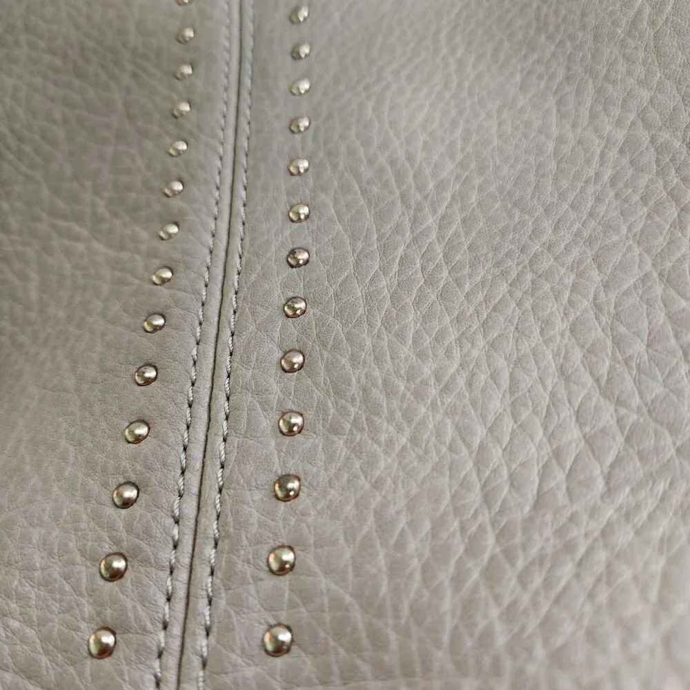 Montana West Beige Pebbled Faux Leather Studded Hobo Bag
